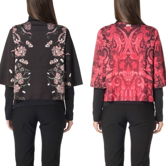 Animapop Jacket reversible floral black red pattern crop - Picture 4 of 12